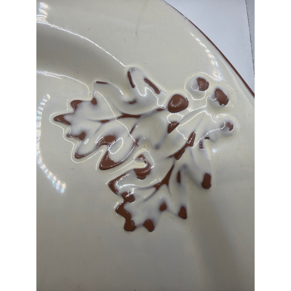 Target Home Terracotta Oval Serving Platter White Brown Oak Leaf Rope Handles - Picture 2 of 9